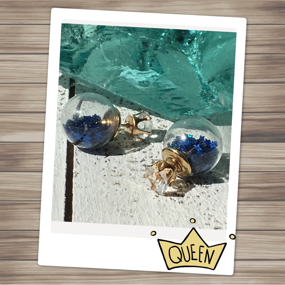 Royal Blue Double Stud Earrings - Picture 4 of 8